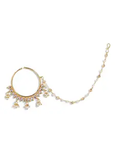 Priyaasi Gold-Plated Sequinned Kundan & Pearl Ring Nosepin