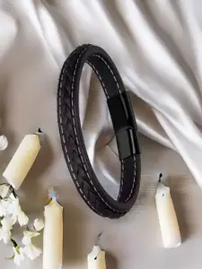 UNIVERSITY TRENDZ Men Multi-Layer Leather Wraparound Bracelet