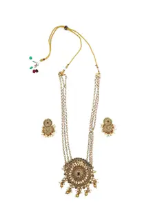 GRIIHAM Gold-Plated Cubic Zirconia Studded Pearl Necklace and Earrings