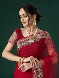 kasee Women's Aari Work Embroidered Net Sarees