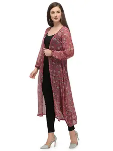 Murcia Floral Printed Sheer Open Front Longline Shrug