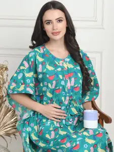 Secret Wish Conversational Printed V-Neck Midi Kaftan Nightdress