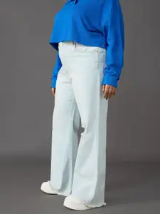 FREAKINS Plus Size Women Wide Leg High-Rise Low Distress Stretchable Jeans