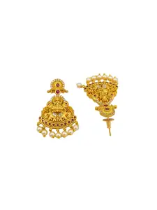 GRIIHAM Gold-Plated Cubic Zirconia Studded Long Hara Temple Necklace and Earrings