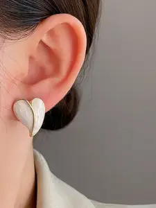 KRENOZ Rhodium Plated Heart Shaped Studs Earrings