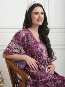 Secret Wish Women's Ethnic Motifs Printed Maxi Maternity Nightdress
