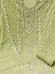 Peachmode Embroidered Thread Work Organza Unstitched Dress Material