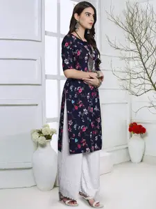 7Threads Floral Printed Round Neck Straight Kurta