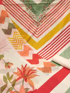 Peachmode Floral Printed Thread Work Pure Cotton Unstitched Dress Material