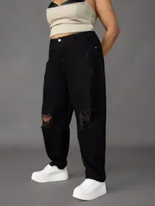 FREAKINS Plus Size Women Relaxed Fit High-Rise Highly Distressed Cotton Jeans