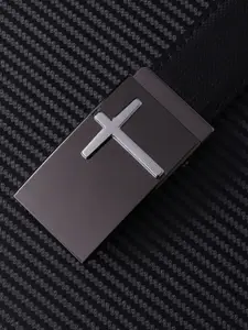 WINSOME DEAL Men Push Pin Closure Textured Formal Belt