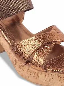 Mochi Women Textured Platform Heels Sandals