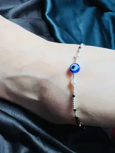 Arte Jewels 925 Sterling Silver -Plated Evil Eye Stone Studded and Beaded Anklet