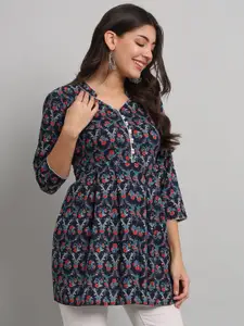 Anouk Women Floral Printed Mandarin Collar Pure Cotton Short Kurti