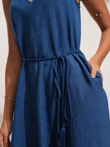 Tokyo Talkies Solid Shoulder Straps V-Neck A-Line Dress