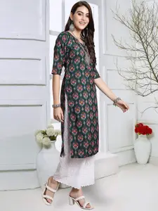 7Threads Women Colourblocked Mirror Work Floral Crepe Kurta