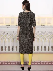 7Threads Women Checked Flared Sleeves Floral Crepe Kurta