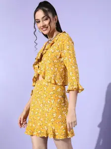 Sera Floral Printed V-Neck Top With Skirt Co-Ords