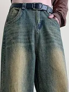 StyleCast Men Wide Leg Low-Rise Cotton Heavy Fade Jeans