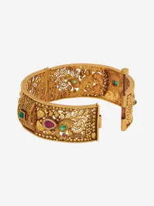 Kushal's Fashion Jewellery Gold-Plated Ruby Stones Studded Antique Bangle