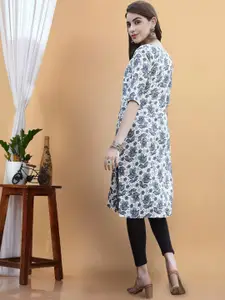 7Threads Women Floral Dyed Thread Work Floral Crepe Kurta