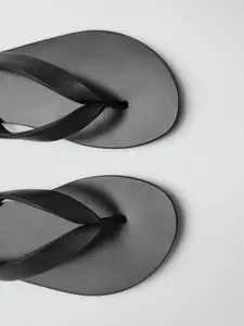 MANGO Leather Open Toe Flats