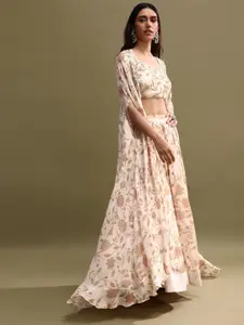 KALKI Fashion Off White Printed Chiffon Lehenga Choli Set