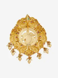 Kushal's Fashion Jewellery Embellished Bridal 92.5 Silver Gold-Plated Temple Pendant