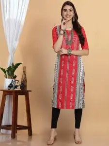 7Threads Floral Printed Round Neck Straight Kurta