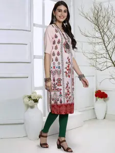 7Threads Floral Printed Round Neck Crepe Straight Kurta