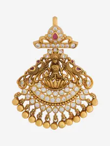 Kushal's Fashion Jewellery Embellished Bridal 92.5 Silver Gold-Plated Ruby Pendant