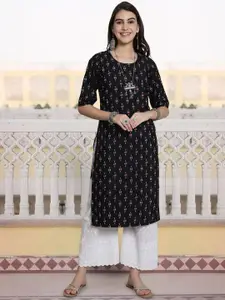 7Threads Geometric Printed Round Neck Straight Kurta