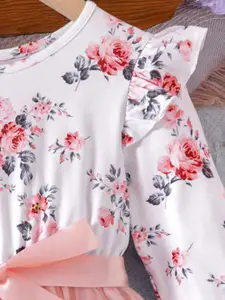 INCLUD Girl Floral Printed Round Neck Fit & Flare Dress