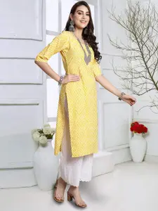 7Threads Leheriya Printed Round Neck Regular Crepe Straight Kurta