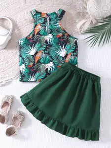 INCLUD Girls Printed Top with Skirt