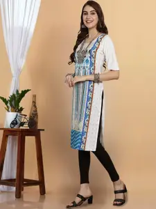 7Threads Abstract Printed Round Neck Straight Kurta