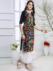 7Threads Floral Printed Round Neck Regular Crepe Straight Kurta