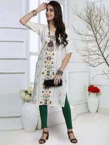 7Threads Women Geometric Keyhole Neck Sequinned Floral Crepe Kurta