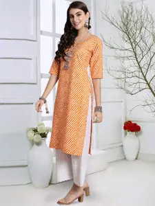 7Threads Leheriya Printed Round Neck Straight Kurta