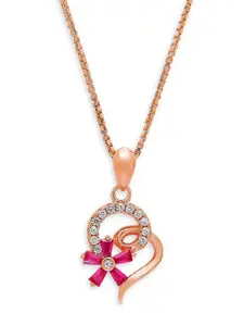 Zavya Rose Gold Plated 92.5 Sterling Silver Cubic Zirconia Floral Pendant with Chain