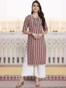 7Threads Floral Printed Round Neck Straight Kurta
