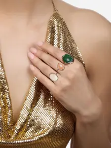 AMI Set Of 3 Gold Plated Stone Studded Finger Ring