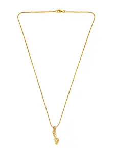 Saizen Gold-Plated Stone Studded Contemporary Clef-Shaped Pendants With Chain