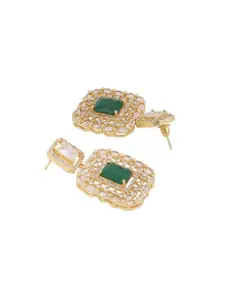 MODE MANIA Gold-Plated American Diamond Studded Square Drop Earrings