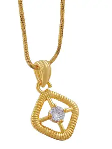 Saizen Gold-Plated Stone Studded Square Pendants with Chains