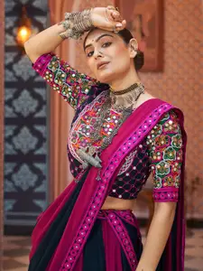 ODETTE Embroidered Mirror Work Semi-Stitched Lehenga & Ready to Wear Blouse With Dupatta