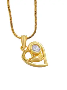Saizen Gold-Plated Stone Studded Heart Shaped Pendant With Chain