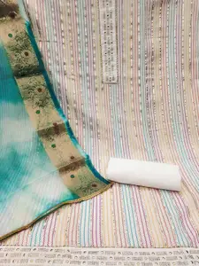 Peachmode Striped Beads and Stones Pure Cotton Unstitched Dress Material