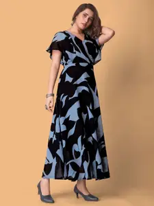 KALINI Women Abstract Printed Flared Sleeve Fit & Flare Maxi Dress