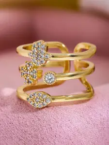 Rubans 22k Gold-Plated Cubic Zirconia Studded Finger Ring